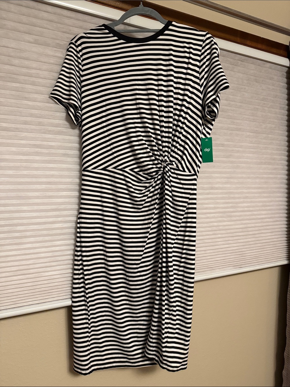 dip Black and White Striped Knot-Front Midi Dress